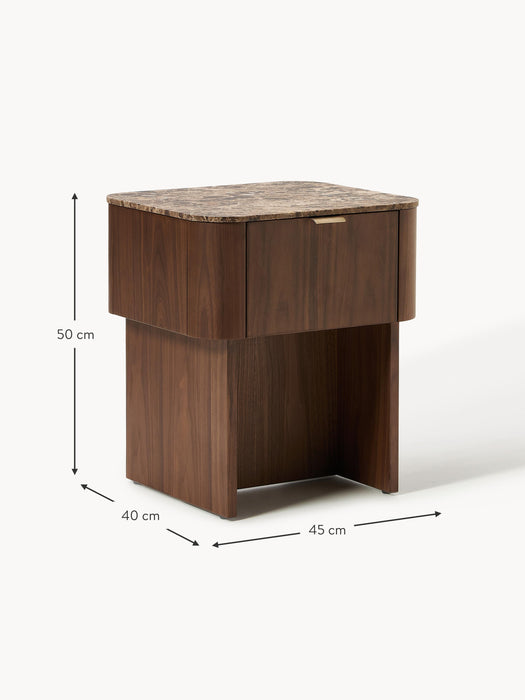 Wooden Bedside Table Zumi with Marble Top