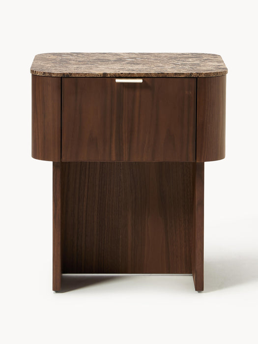 Wooden Bedside Table Zumi with Marble Top