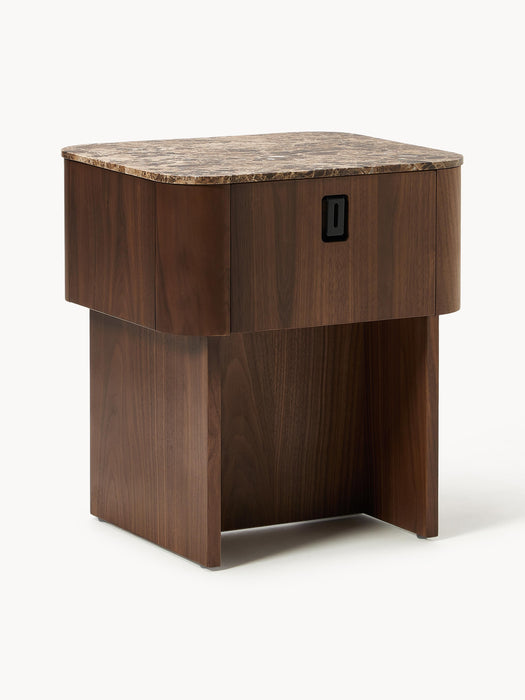 Wooden Bedside Table Zumi with Marble Top