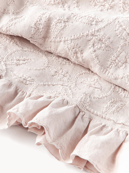 Clara Structured Cotton Blanket with Ruffles and Floral Pattern