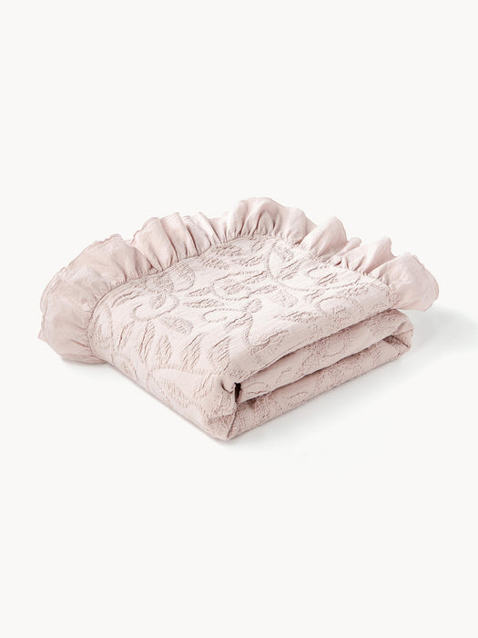 Clara Structured Cotton Blanket with Ruffles and Floral Pattern
