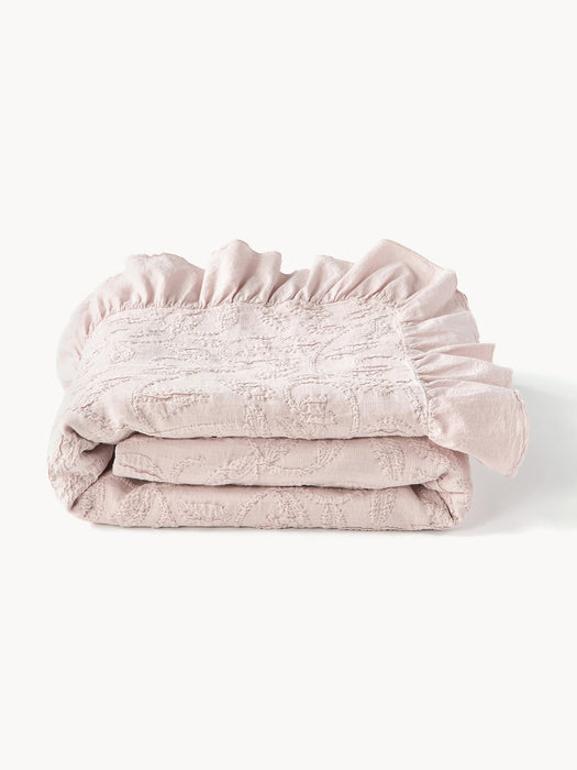 Clara Structured Cotton Blanket with Ruffles and Floral Pattern