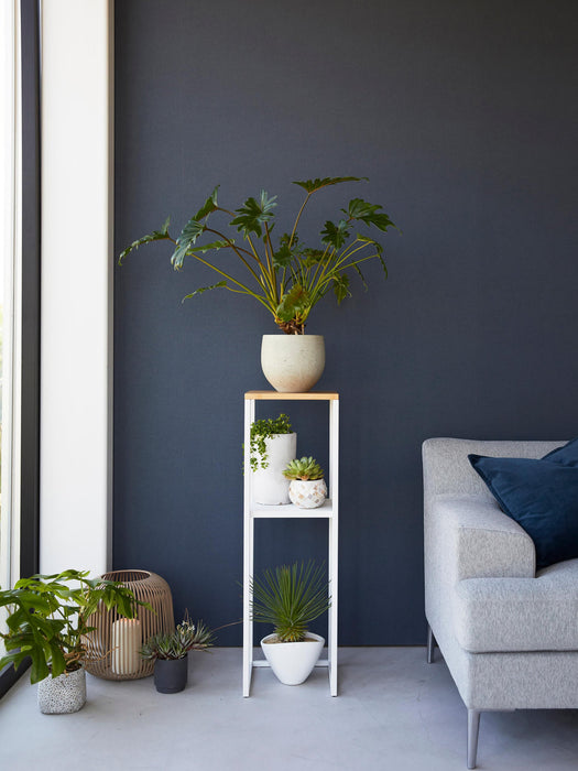 Narrow Metal and Bamboo Wood Shelf Tower
