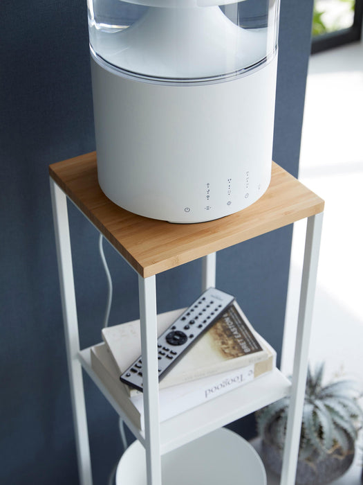 Narrow Metal and Bamboo Wood Shelf Tower