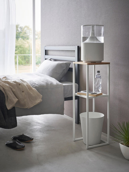 Narrow Metal and Bamboo Wood Shelf Tower