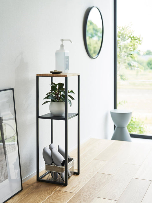 Narrow Metal and Bamboo Wood Shelf Tower