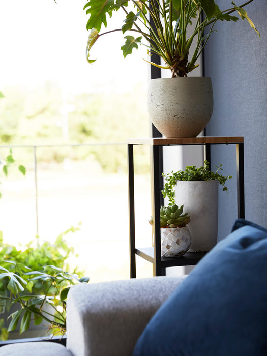 Narrow Metal and Bamboo Wood Shelf Tower
