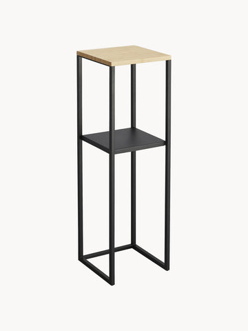 Narrow Metal and Bamboo Wood Shelf Tower