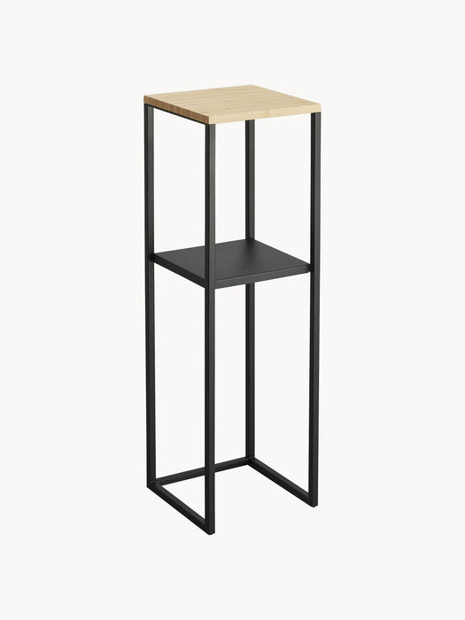 Narrow Metal and Bamboo Wood Shelf Tower
