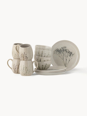 Handmade Breakfast Set Bea with Grass Motif, 4 People, Set of 12