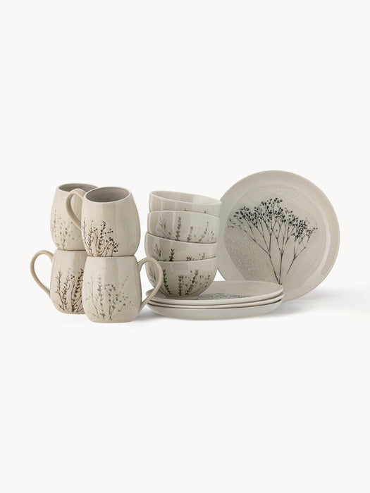 Handmade Breakfast Set Bea with Grass Motif, 4 People, Set of 12