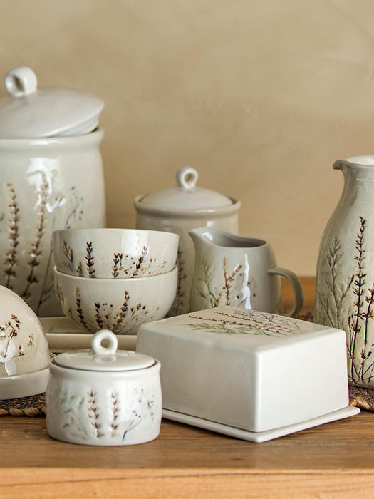 Handmade Butter Dish Bea with Grass Motif