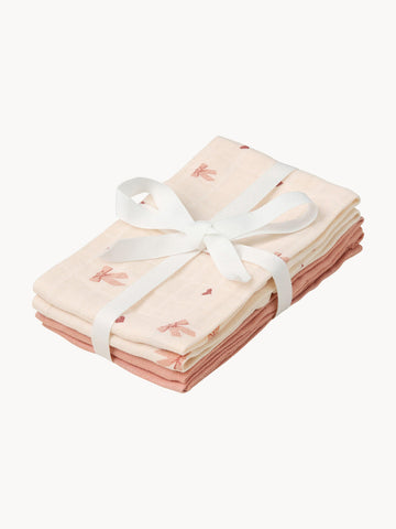 Bows Organic Cotton Baby Muslin Cloths, Set of 4