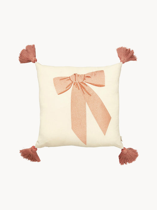 Bows Organic Cotton Cushion with Tassels