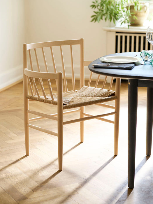 Handwoven Oak Wood Dining Chair J81 with Armrests