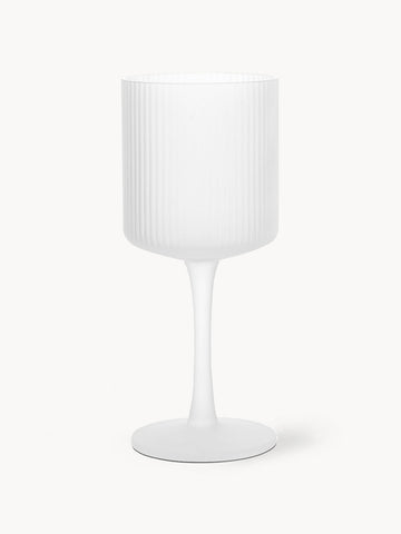 Ripple Mouth-Blown White Wine Glasses with Embossed Pattern, Set of 2