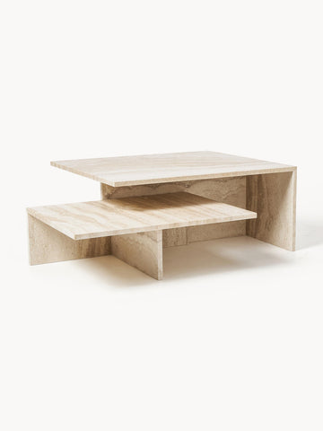 Distinct Grande Duo Travertine Coffee Tables, Set of 2