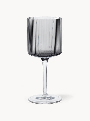 Ripple Mouth-Blown White Wine Glasses with Embossed Pattern, Set of 2
