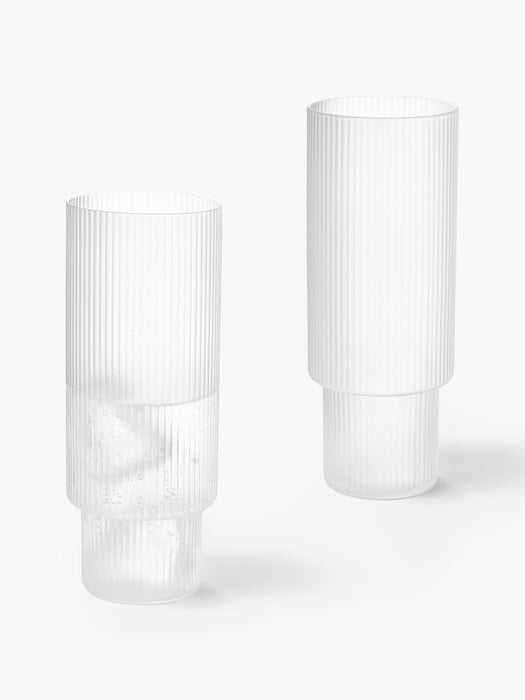 Mouth-Blown Highball Glasses Ripple with Embossed Pattern Set of 4 300 ml