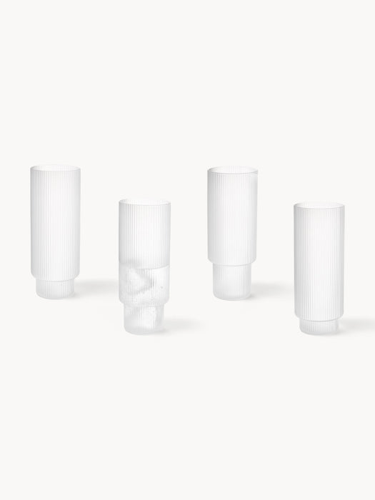 Mouth-Blown Highball Glasses Ripple with Embossed Pattern Set of 4 300 ml