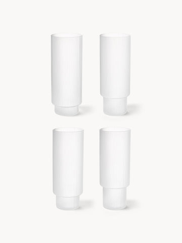 Ripple Mouth-Blown Highball Glasses with Embossed Pattern, Set of 4, 300 ml