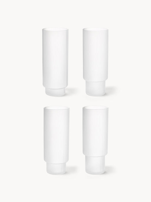 Mouth-Blown Highball Glasses Ripple with Embossed Pattern Set of 4 300 ml
