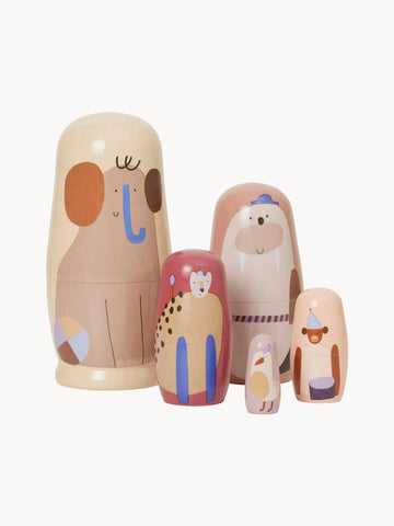Critter Schima Superba Wood Nesting Dolls, Set of 5