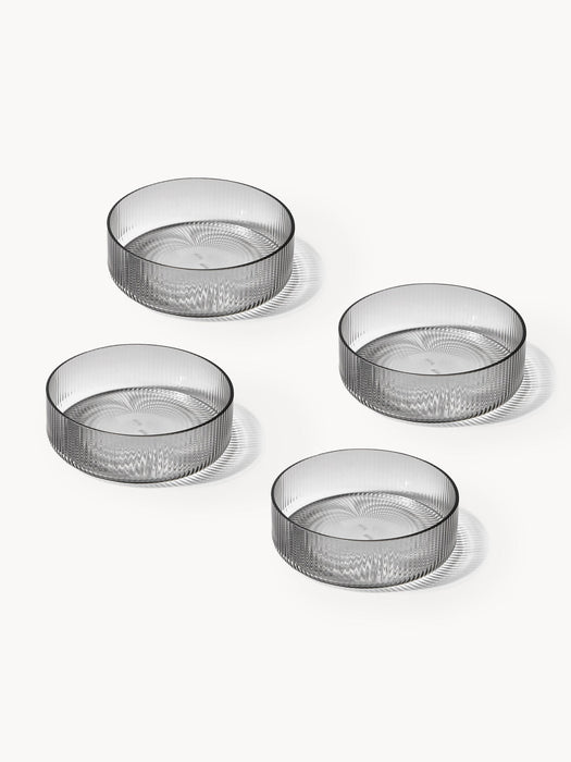 Ripple Mouth-Blown Serving Bowls with A Grooved Structure, Set of 4