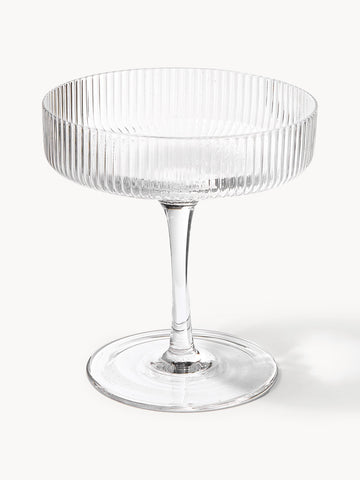 Ripple Mouth-Blown Champagne Saucers with Embossed Pattern, Set of 2