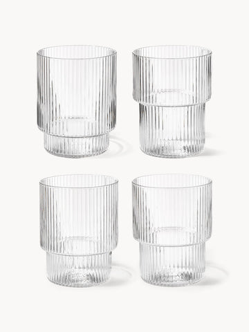 Ripple Mouth-Blown Tumblers with Groove Relief, 200 ml, Set of 4