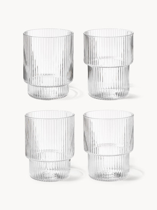 Mouth-Blown Tumblers Ripple with Groove Relief 200 ml Set of 4