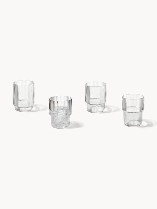 Mouth-Blown Tumblers Ripple with Groove Relief 200 ml Set of 4