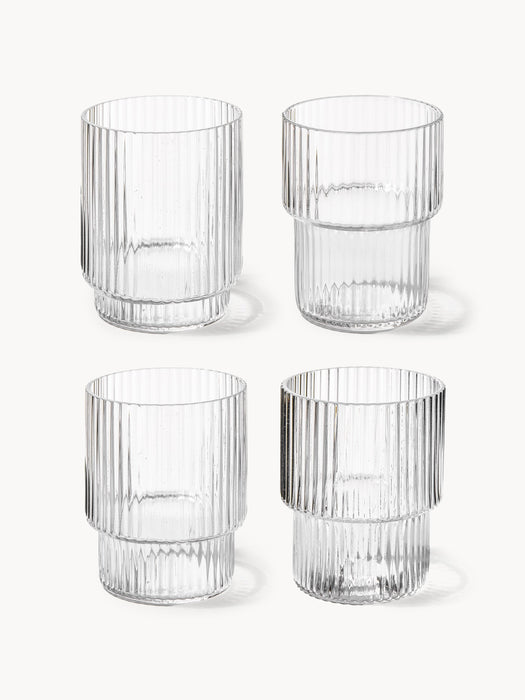 Mouth-Blown Tumblers Ripple with Groove Relief 200 ml Set of 4