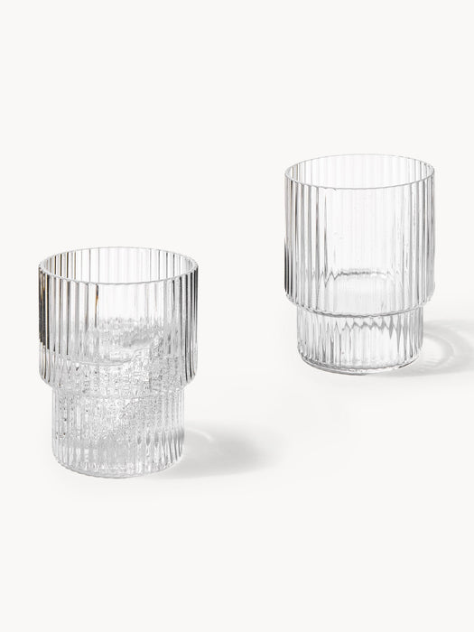 Mouth-Blown Tumblers Ripple with Groove Relief 200 ml Set of 4