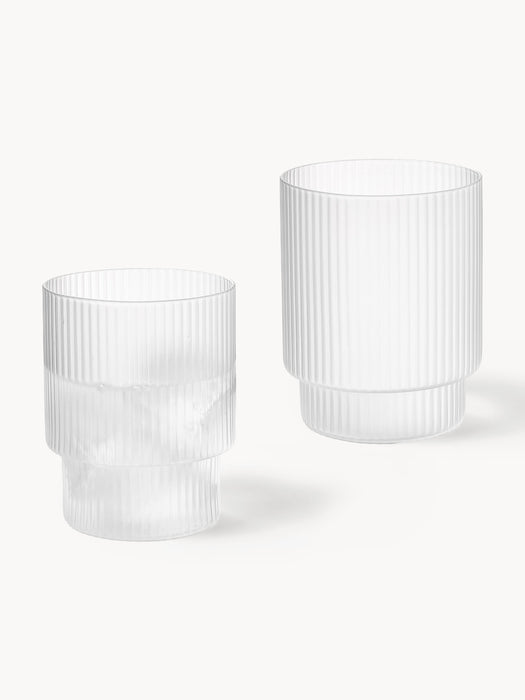 Mouth-Blown Tumblers Ripple with Groove Relief 200 ml Set of 4