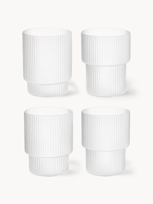 Mouth-Blown Tumblers Ripple with Groove Relief 200 ml Set of 4