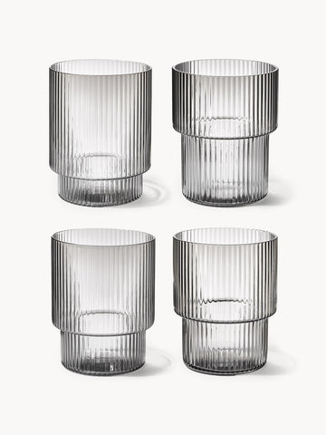 Ripple Mouth-Blown Tumblers with Groove Relief, 200 ml, Set of 4