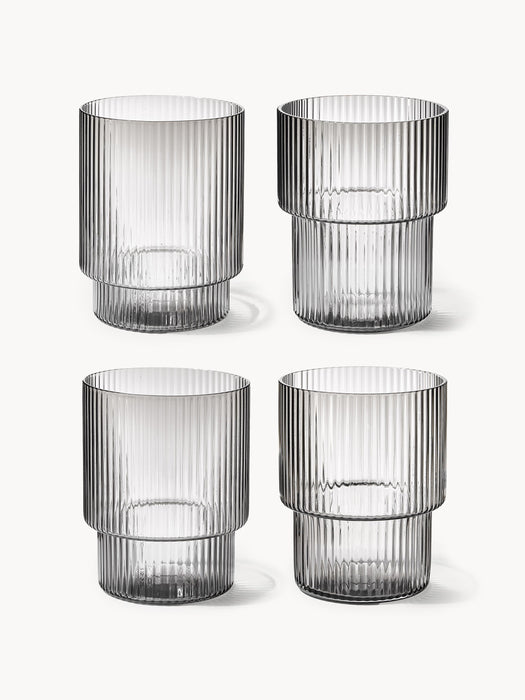 Mouth-Blown Tumblers Ripple with Groove Relief 200 ml Set of 4