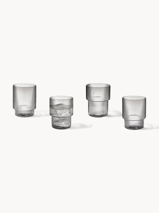 Mouth-Blown Tumblers Ripple with Groove Relief 200 ml Set of 4