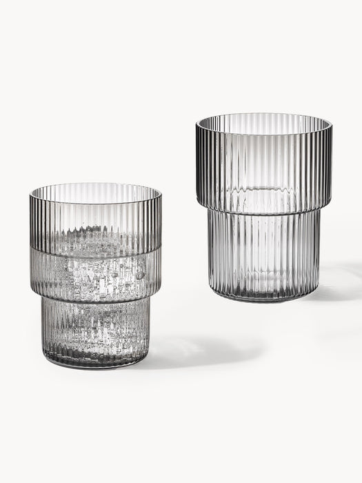 Mouth-Blown Tumblers Ripple with Groove Relief 200 ml Set of 4