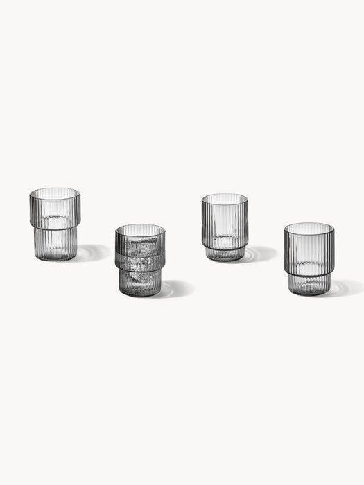 Mouth-Blown Tumblers Ripple with Groove Relief 200 ml Set of 4
