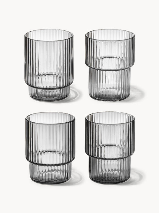 Mouth-Blown Tumblers Ripple with Groove Relief 200 ml Set of 4