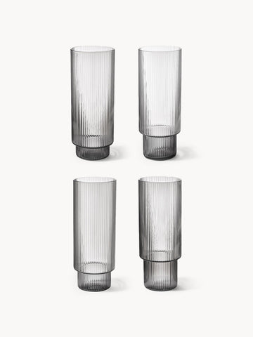 Ripple Mouth-Blown Highball Glasses with Embossed Pattern, Set of 4, 300 ml