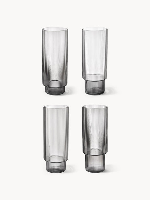Ripple Mouth-Blown Highball Glasses with Embossed Pattern, Set of 4, 300 ml