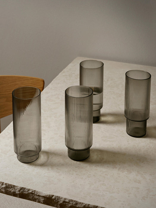 Ripple Mouth-Blown Highball Glasses with Embossed Pattern, Set of 4, 300 ml