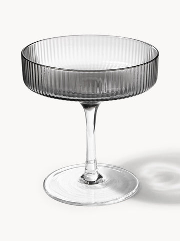 Ripple Mouth-Blown Champagne Saucers with Embossed Pattern, Set of 2