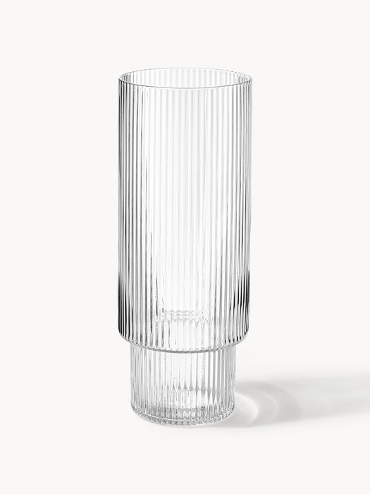 Mouth-Blown Highball Glasses Ripple with Embossed Pattern Set of 4 300 ml