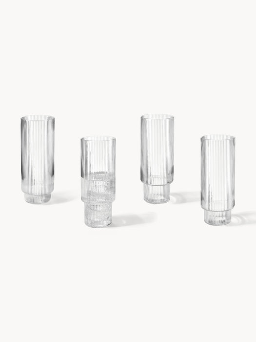Mouth-Blown Highball Glasses Ripple with Embossed Pattern Set of 4 300 ml