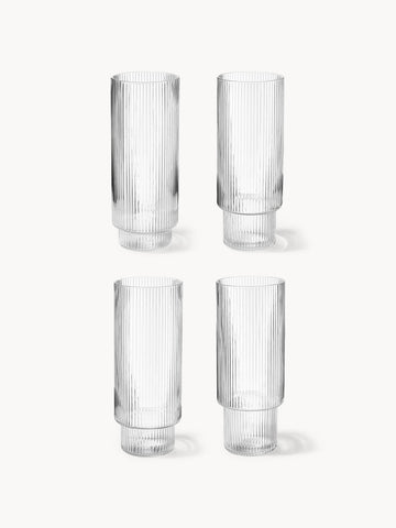 Ripple Mouth-Blown Highball Glasses with Embossed Pattern, Set of 4, 300 ml