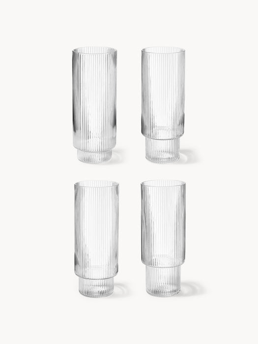 Mouth-Blown Highball Glasses Ripple with Embossed Pattern Set of 4 300 ml